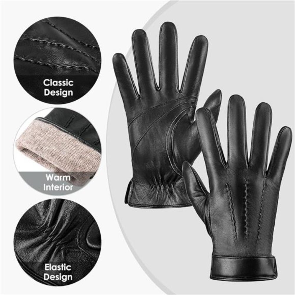 Genuine Sheepskin Leather Gloves for Men, Soft Cashmere Winter Warm Touch - Picture 9 of 12